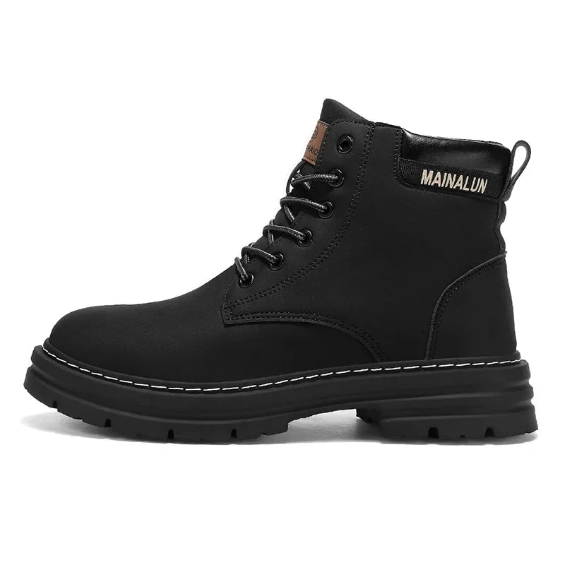 Men's High Top Boots High Quality Casual Leather Boots Lace Up Men Ankle Non-Slip Boot