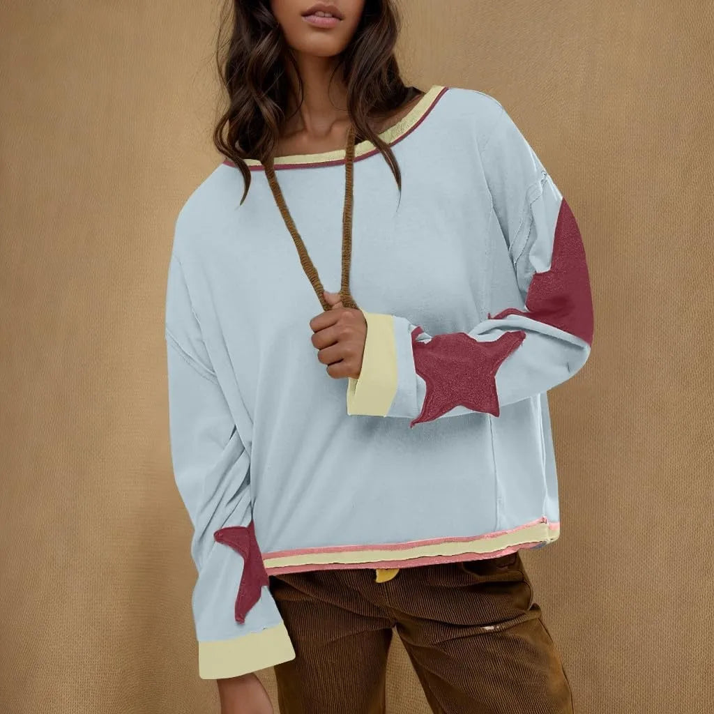 Women's Oversized Sweatshirt Graphic Sweater Long Sleeve Round Shirt Tops