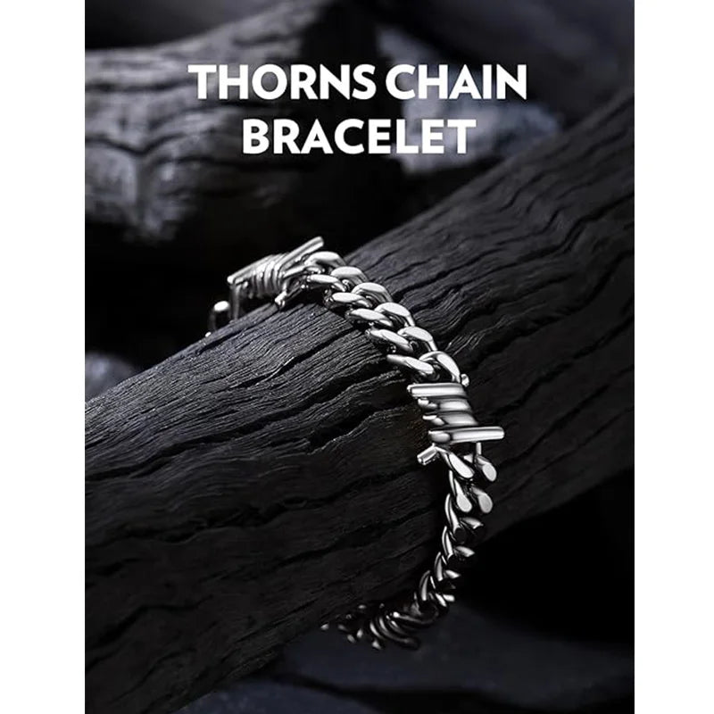 Barbed Wire Chain Bracelets for Men Women Stainless Steel