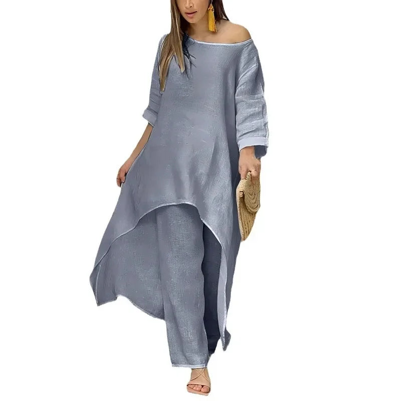 Women's Sets 2 Pcs Sale Casual O-Neck Long Sleeve Asymmetrical Dress