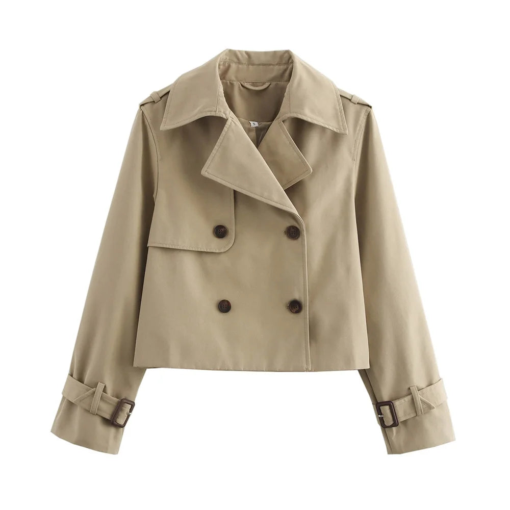 Ladies Vintage Cropped Trench Spring Autumn Jacket