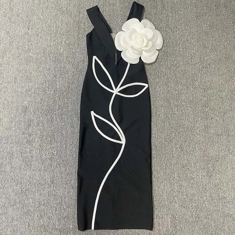 Women's Evening Dresses Sexy Strapless Tie White Flowers Elegant  Dress