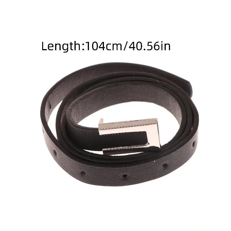 Women Thin Belt Black Gold Silver Metal Buckle Belt
