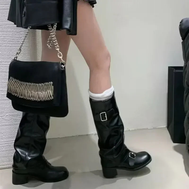 Woman Boots Knee High Platform Chunky Heels