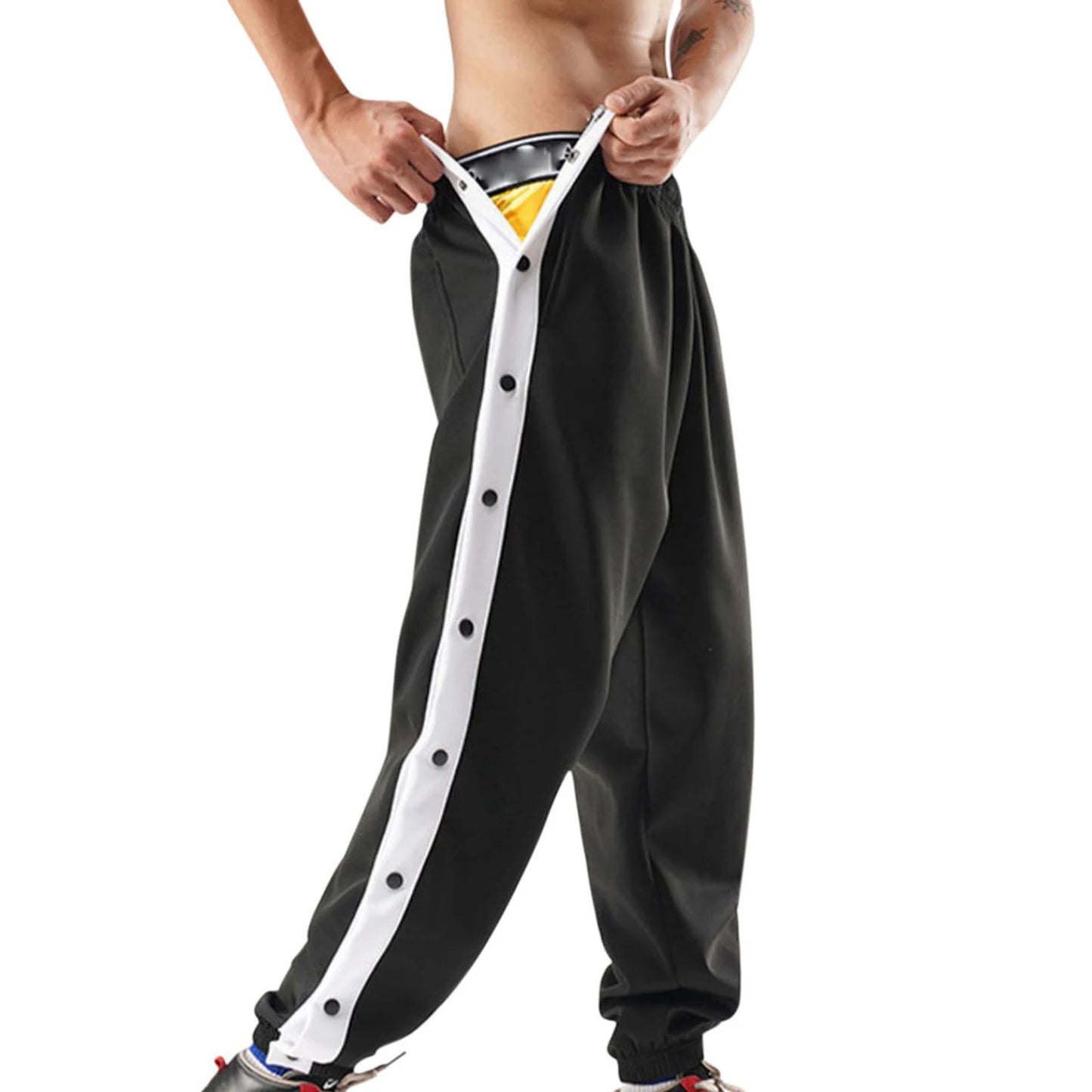 Men's  Pants High Split Snap Button