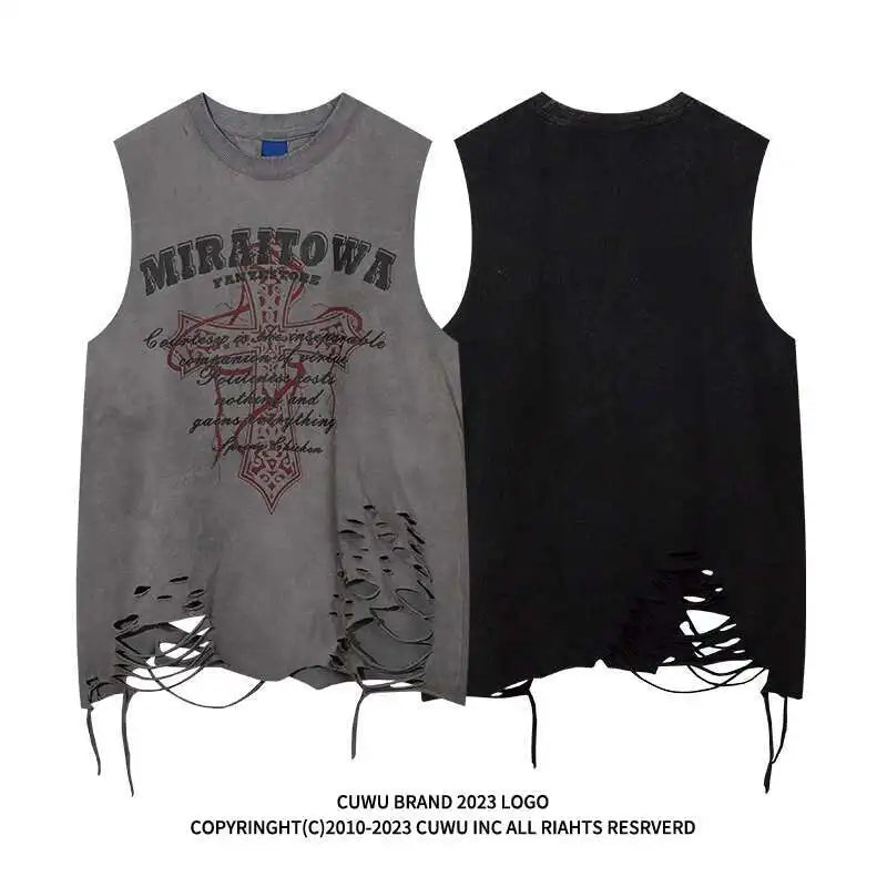 Women Tank Top  Distressed  Gothic Sleeveless T-Shirt