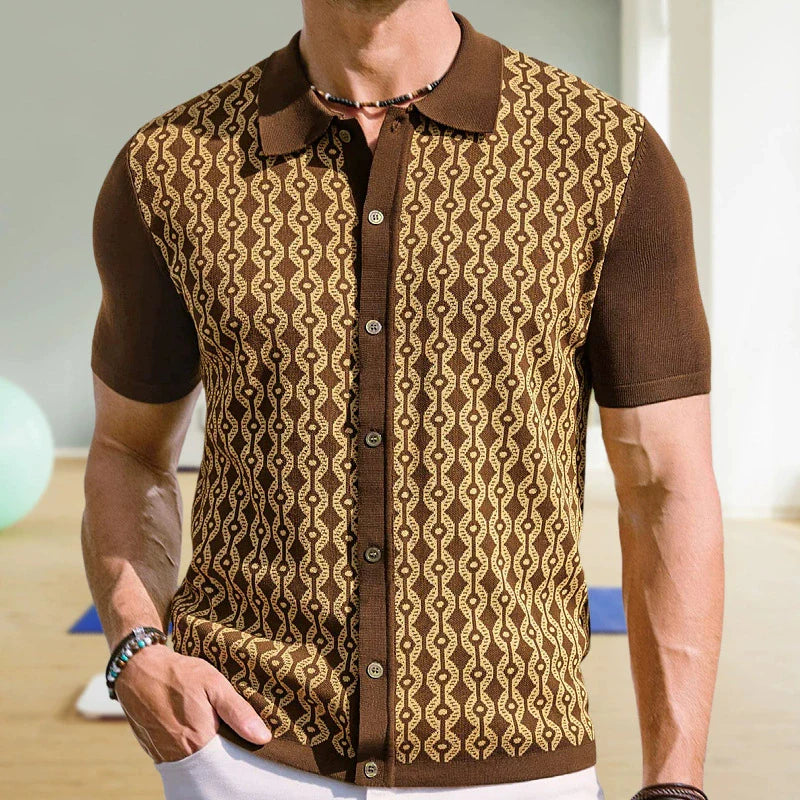 Jacquard Polo Shirts Man Knitwear Business Casual Summer  Viscose Elastic Silky Camisas