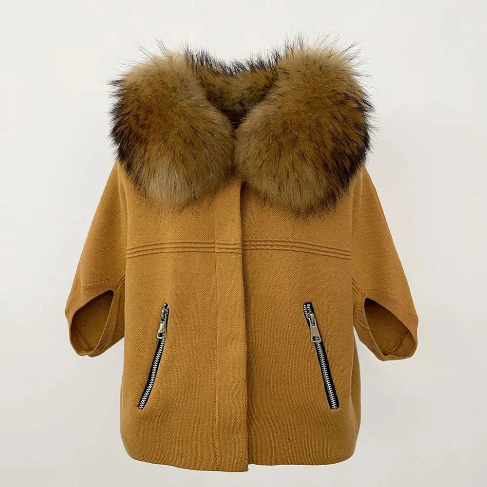 Fashion Knitted Sweater Real Fur Coat