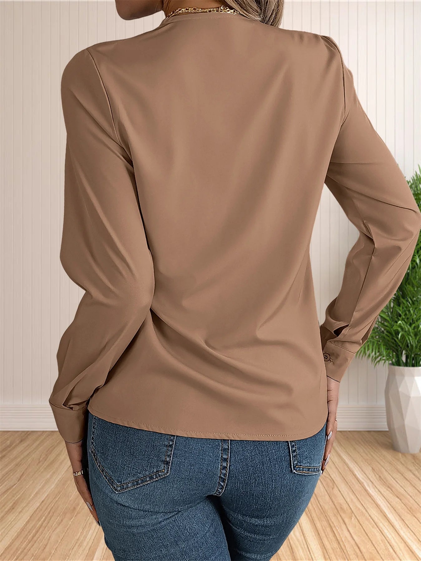 Business Office Blouse Layered V Neck Long Sleeve