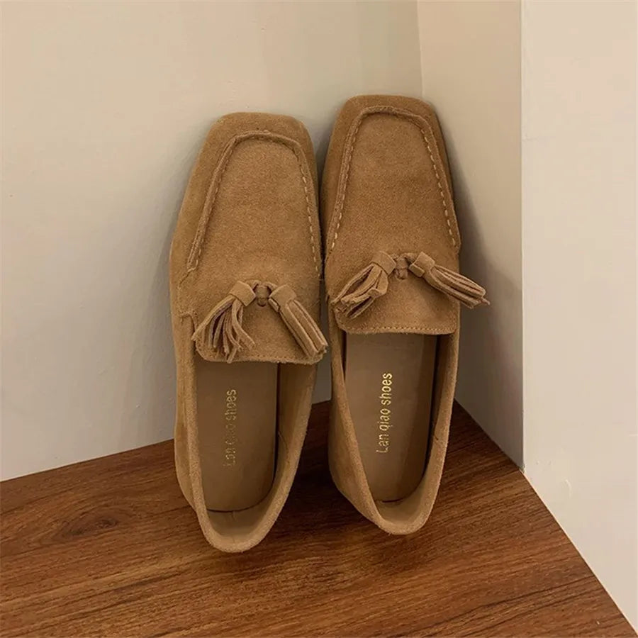Fringed Women Ballet Flats Square Toe Walking Driving Shoes
