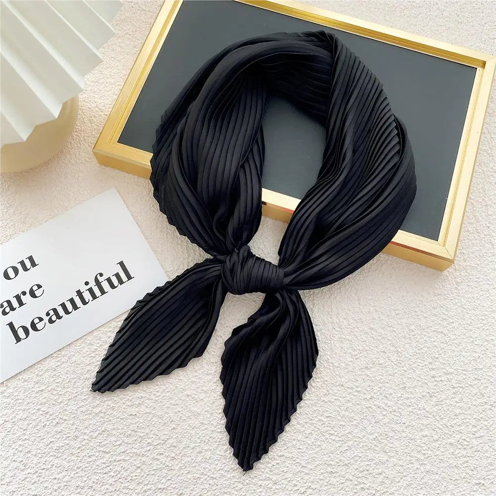 Women Pleated Satin Scarf For Ladies Neckerchief