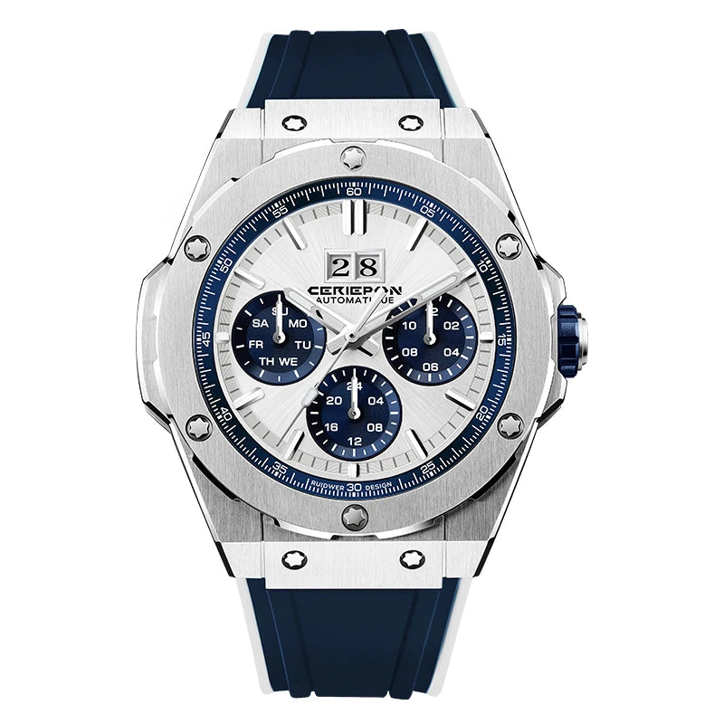 Mechanical Watches for Men Sport Analog Automatic Wristwatches with Silicone Strap Stainless Steel Waterproof