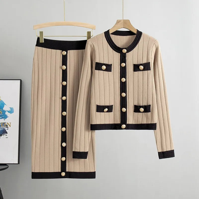 Women Knit Two Pieces Eleght Knitted Cardigan