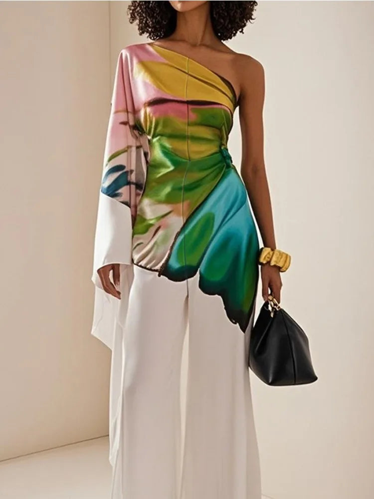 Women's Elegant Jumpsuit One-shoulder Flared Sleeves