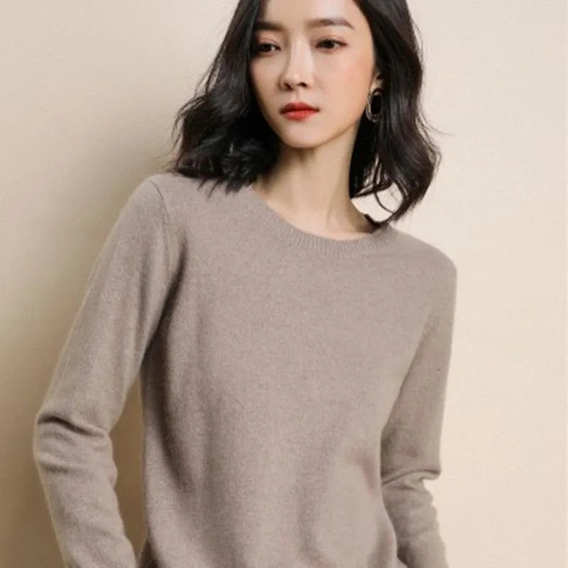 Women Sweater O-neck Long-sleeved Solid Knitwear Bottoming Shirt