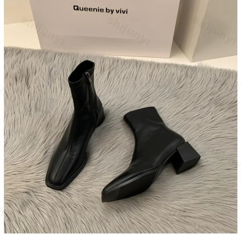 Short boots for women single boots round toe raised waterproof platform bare boots for women