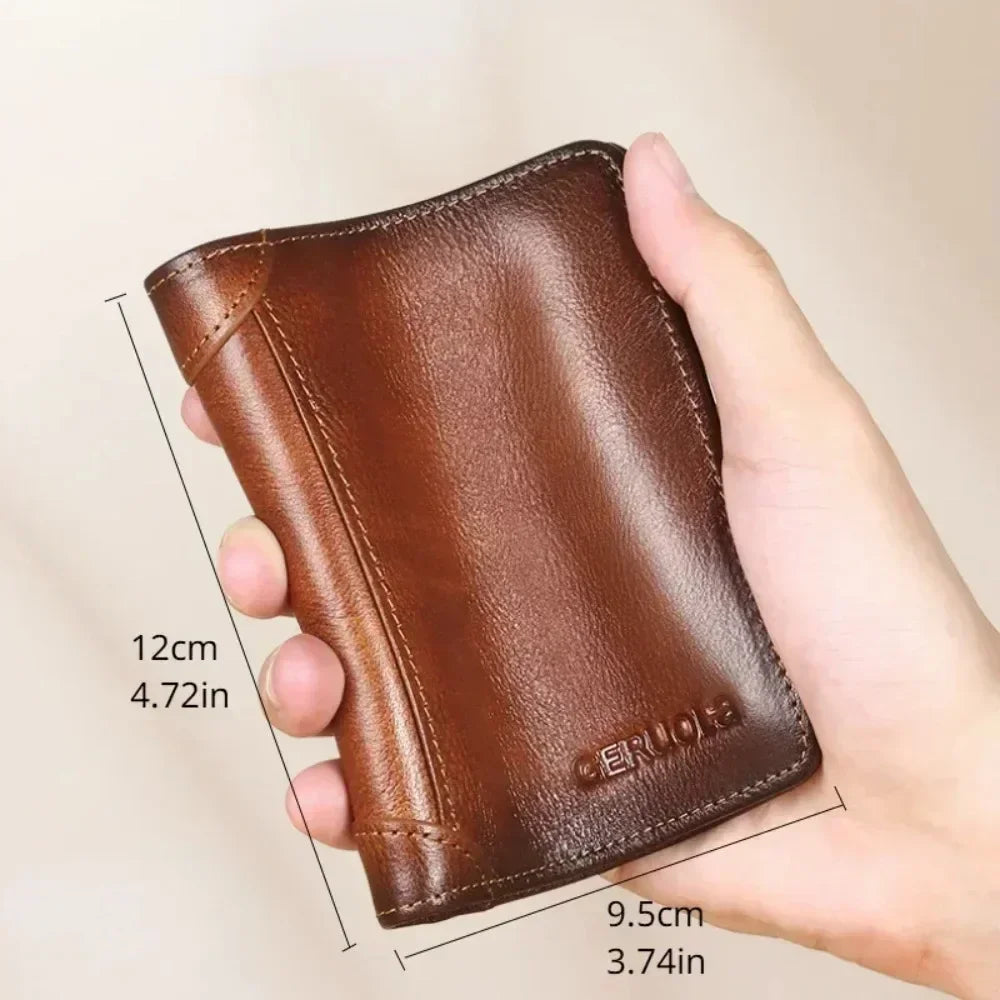 Genuine Leather Trifold Business Short Purse Wallet