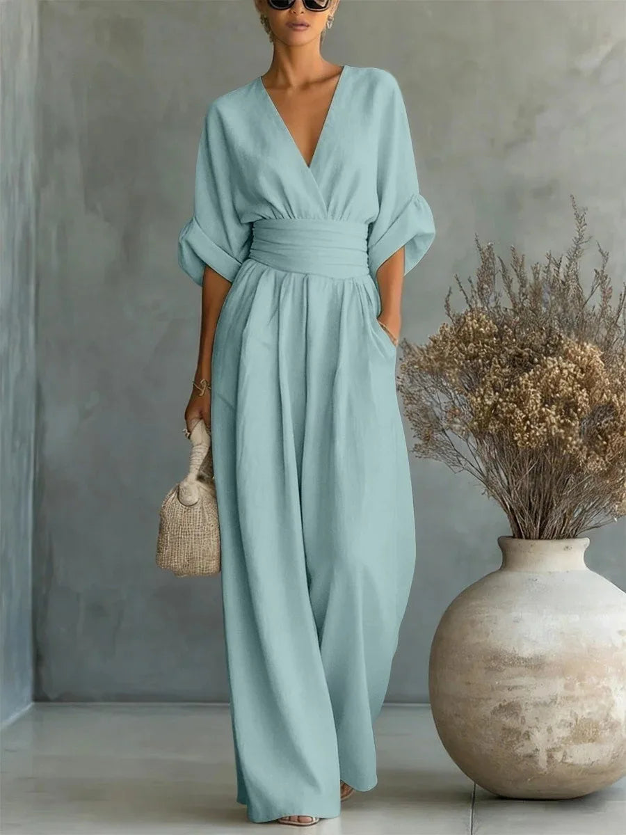 Women's Jumpsuit Fashion High Waist V-neck wide Leg Trousers