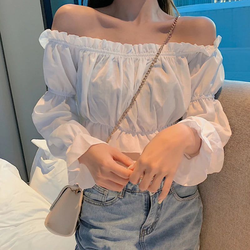 Sexy Blouse Off Shoulder Top Long Sleeve