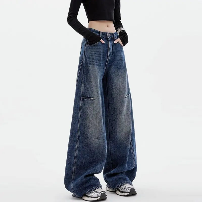 Women Casual Blue Wide Leg Jeans