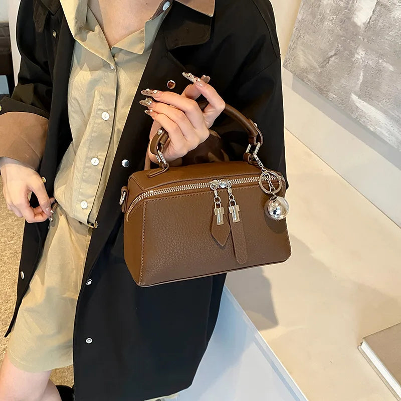 Fashion Tote Bag for Women Retro Simple Boston Bag Small Square Shoulder Bag Crossbody Purse