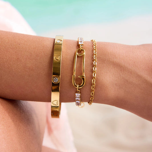 Square White Zircon Bracelet Paper Clip Double layer Bracelet