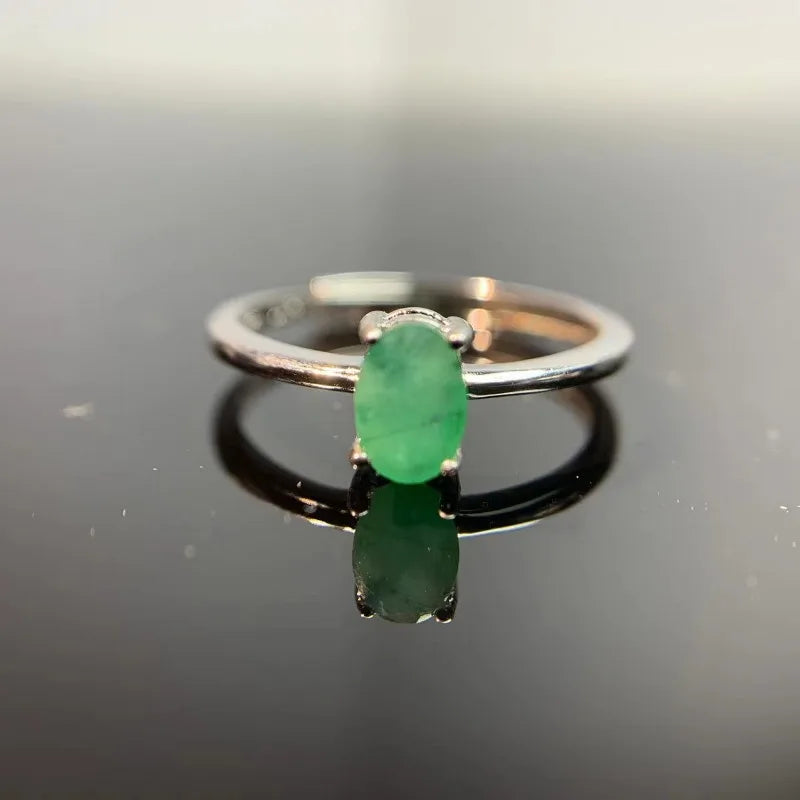 Natural Emerald Fashion Rings Silver Women's Jewelry