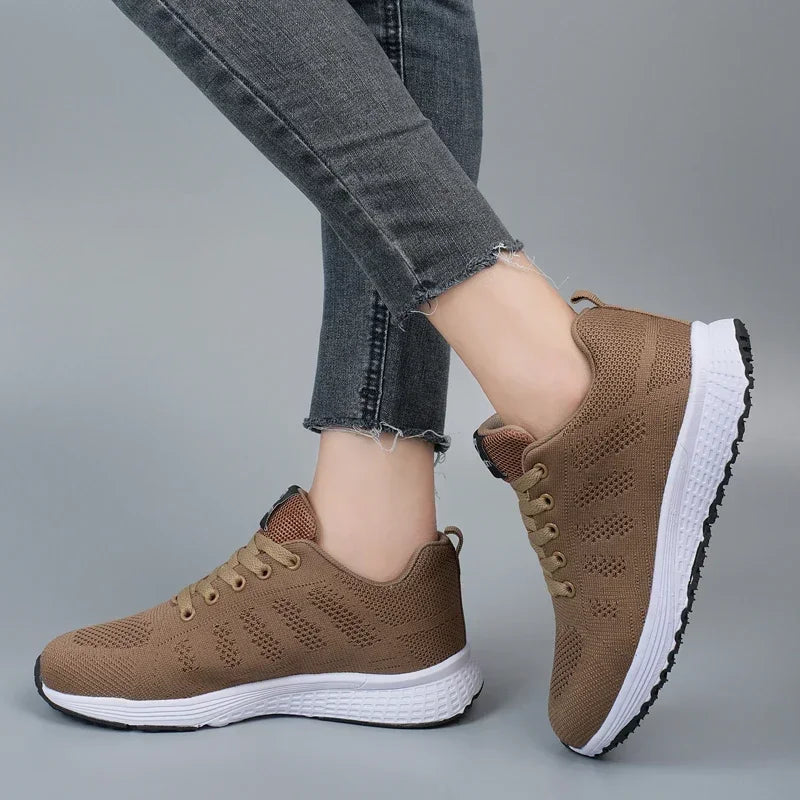 Women's Sneakers Breathable Knitted Mesh Comfortable Flat Lace Up Shoes