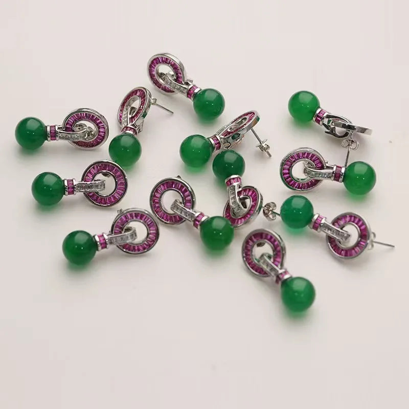 Agate round 10mm necklace bracelet earrings 45cm/18cm red zircon clasp women's jewelry