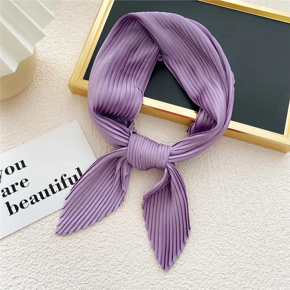 Women Pleated Satin Scarf For Ladies Neckerchief