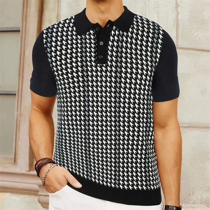 Jacquard Polo Shirts Man Knitwear Business Casual Summer  Viscose Elastic Silky Camisas