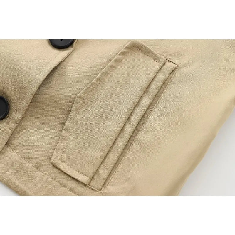 Cropped Trench Women's Autumn Coat Khaki