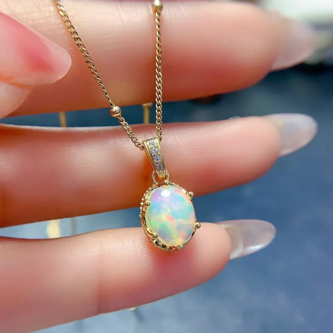 Silver Natural Opal Pendant Necklace