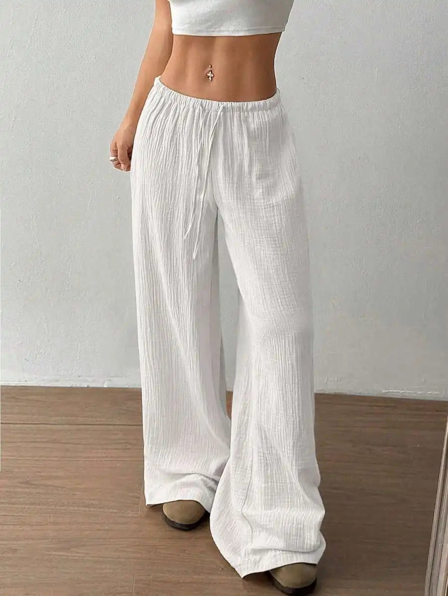 Womens Low Rise Palazzo Pants Casual Straight Long Pants