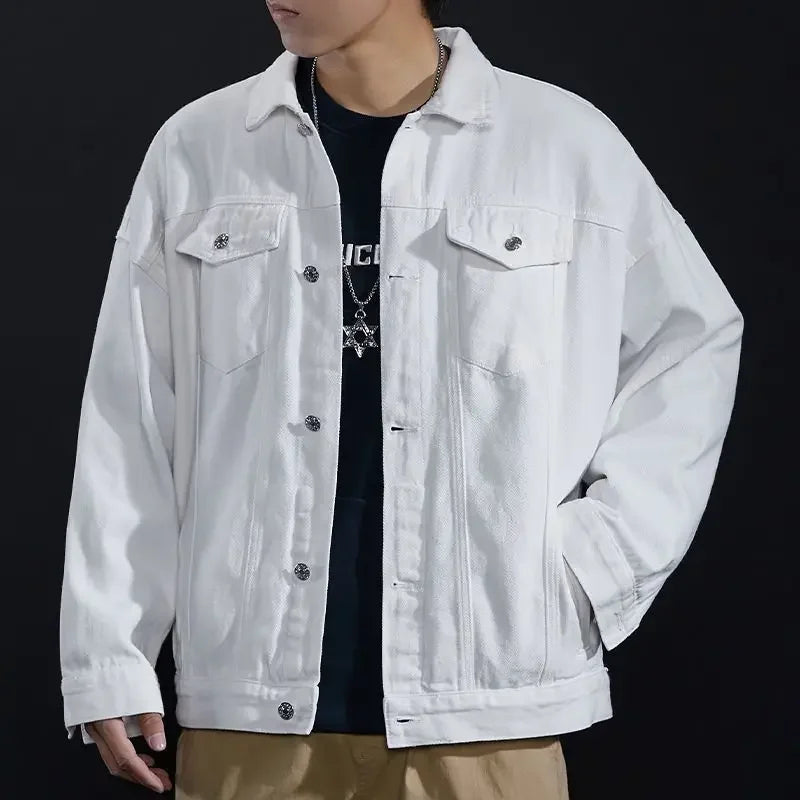 Men's Denim Jacket Autumn Male Jean Coats Black Cargo