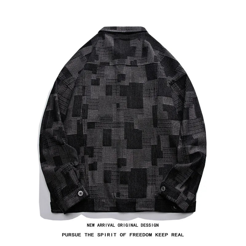 denim jacket man coat Vintage Loose Denim Jacket with Grid Pattern