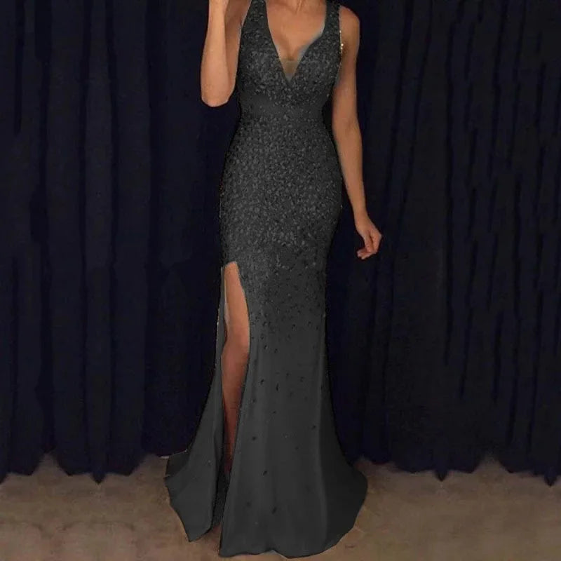 New Style New Slit Bronzing Dress Long Skirt Sexy Outfits Women