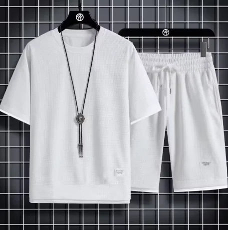 Men's Summer Waffle Set Brand Fashion Casual T-shirt