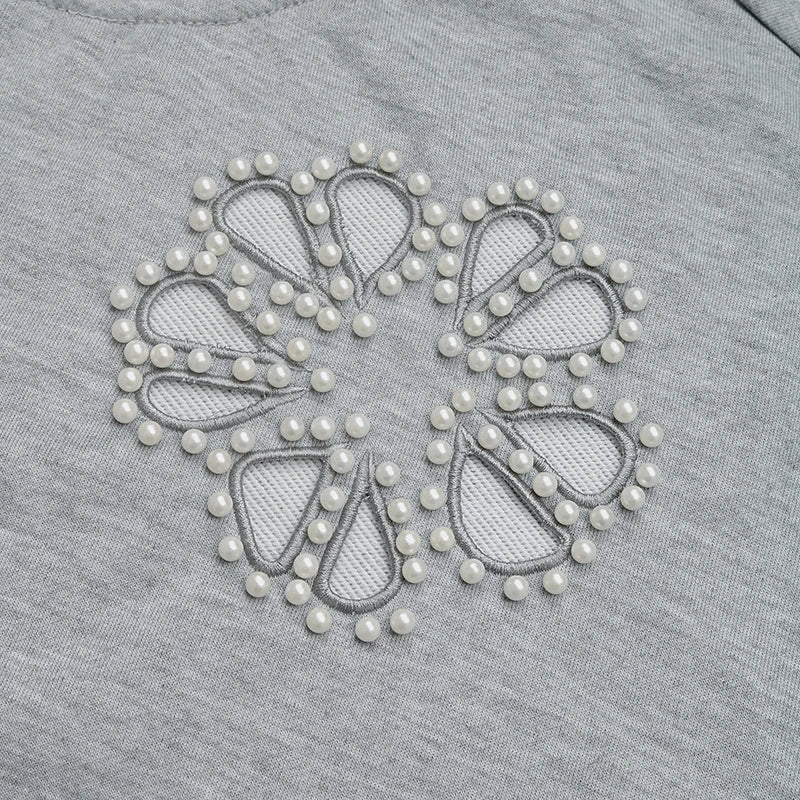 Women's Gray Pearl Embellished Cutout Sweatshirt