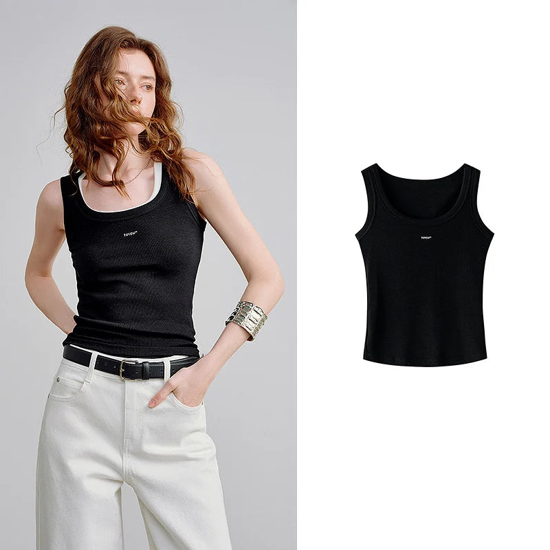 Women Tank TopNon-Irritating U-Neck Slim Fit Cropped Stretch