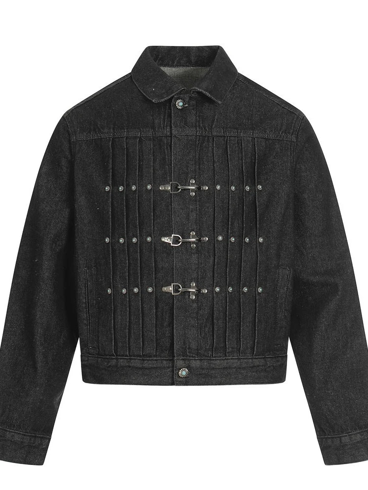 Mens Jacket Punk Vintage Streetwear Black Denim