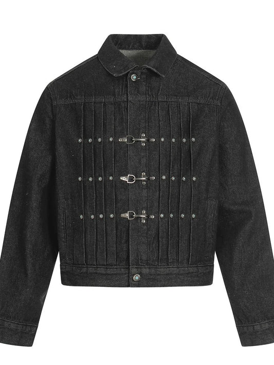 Mens Jacket Punk Vintage Streetwear Black Denim