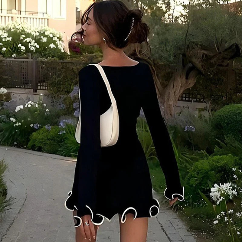 Women's Dress Elegant Party Ruffles Round Neck Long Sleeve Dress