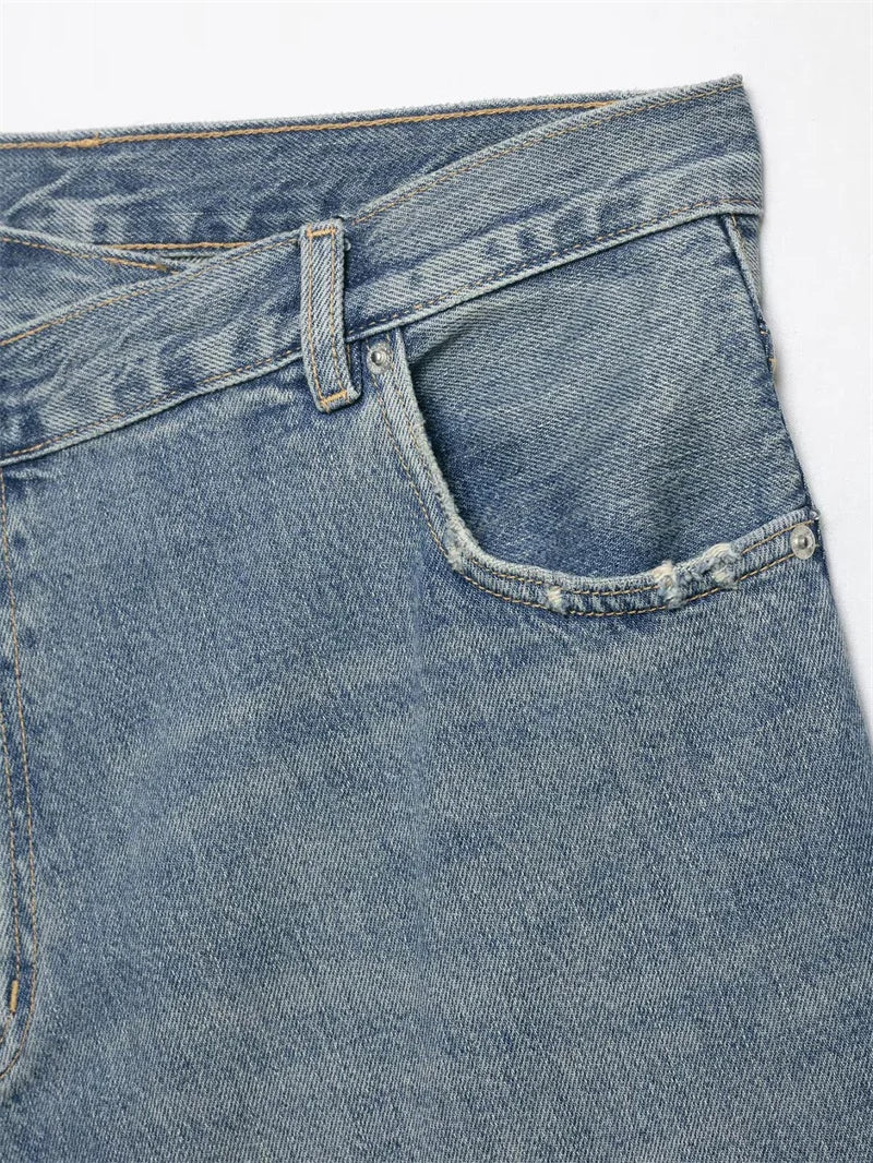 Asymmetrical Denim Skirt for Women Stylish Casual Chic Female Skirts