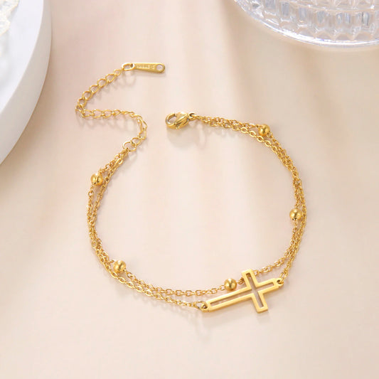 Cross Pendant Bracelets Stainless Steel Double Layer Chain