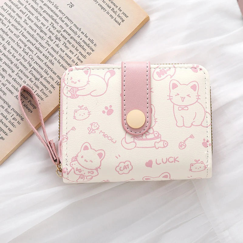 Cute Cat Wallets for Women Card Holder Small Purses with Zip Coin