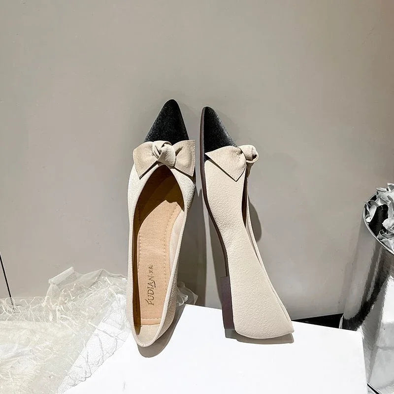 Flats Moccasins Shoes For Women Pointed Toe Office With Bow