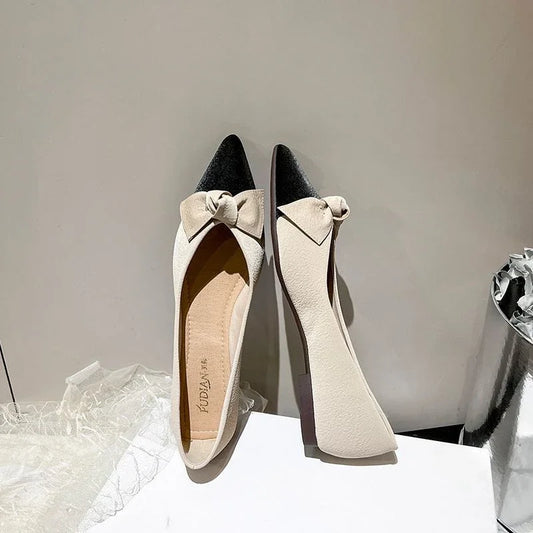 Flats Moccasins Shoes For Women Pointed Toe Office With Bow