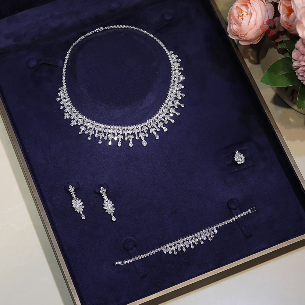 Zirconia Necklace Earring Accessories Women's Jewelry Sets