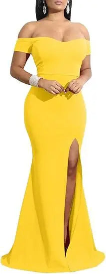 Women's Off Shoulder High Split Long Formal Party Dress